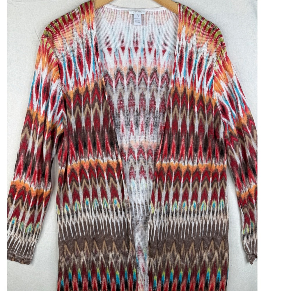 Chicos Jackpot Aztec Print Linen Duster Cardigan size 3 (XL) Red/Brown/Orange - Picture 3 of 6